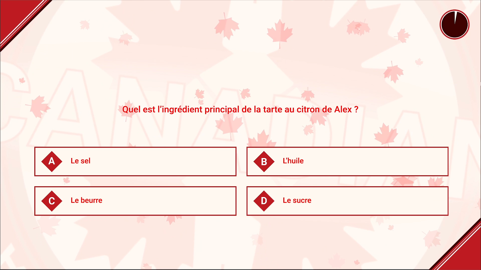 Interface d'une des questions